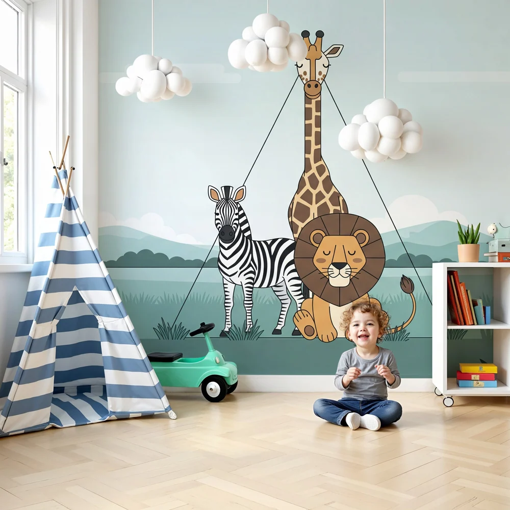 Nursery room wallpaper | Nyugodt szavannai állatok