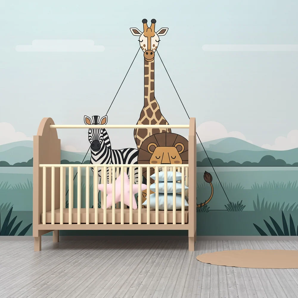 Nursery room wallpaper | Nyugodt szavannai állatok