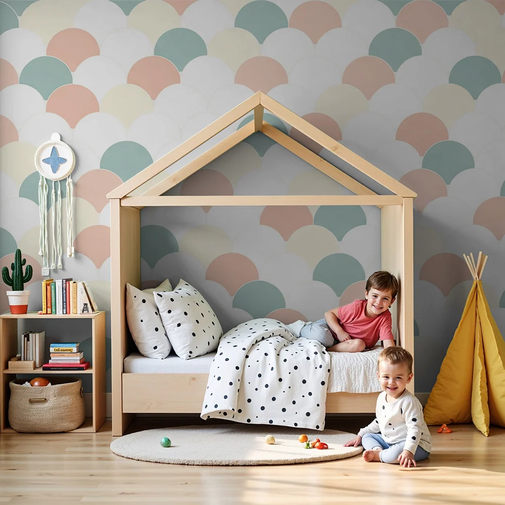 Nursery room wallpaper | Pastel half-circle patterns soft harmony