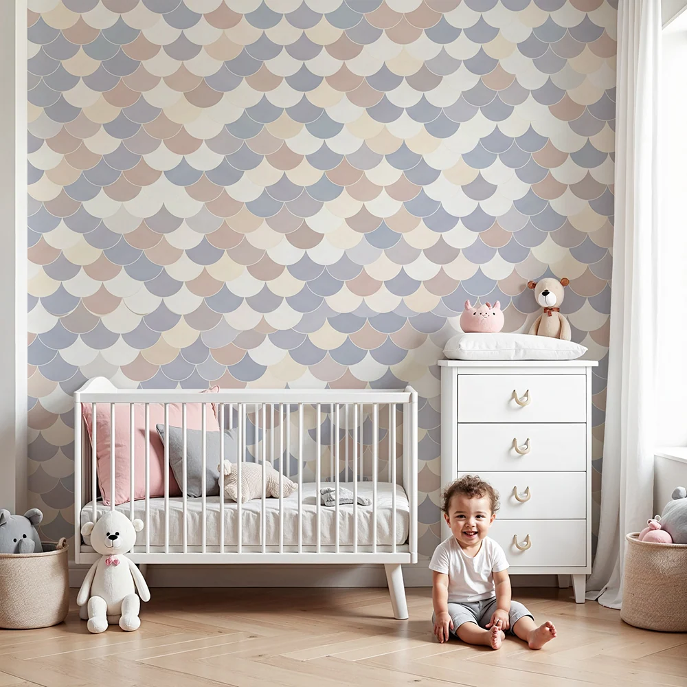 Nursery room wallpaper | Pastel scales soft shades