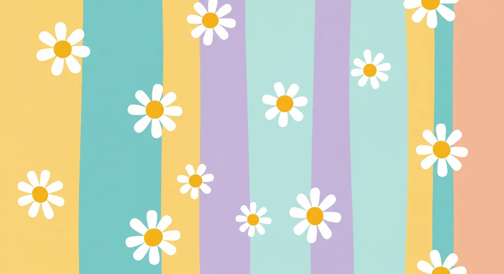 Nursery room wallpaper | Pastel stripes cheerful daisies