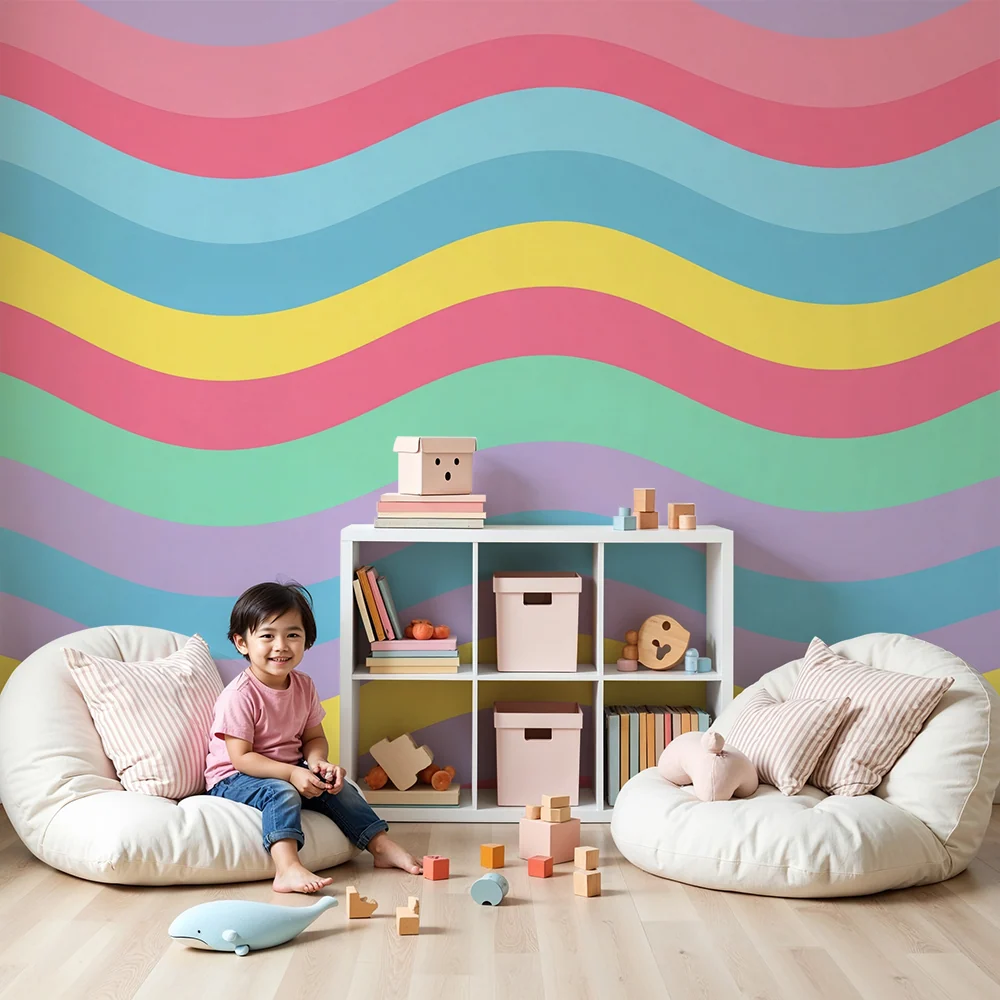 Nursery room wallpaper | Pasztell színű hullámok egy lágy hangulathoz