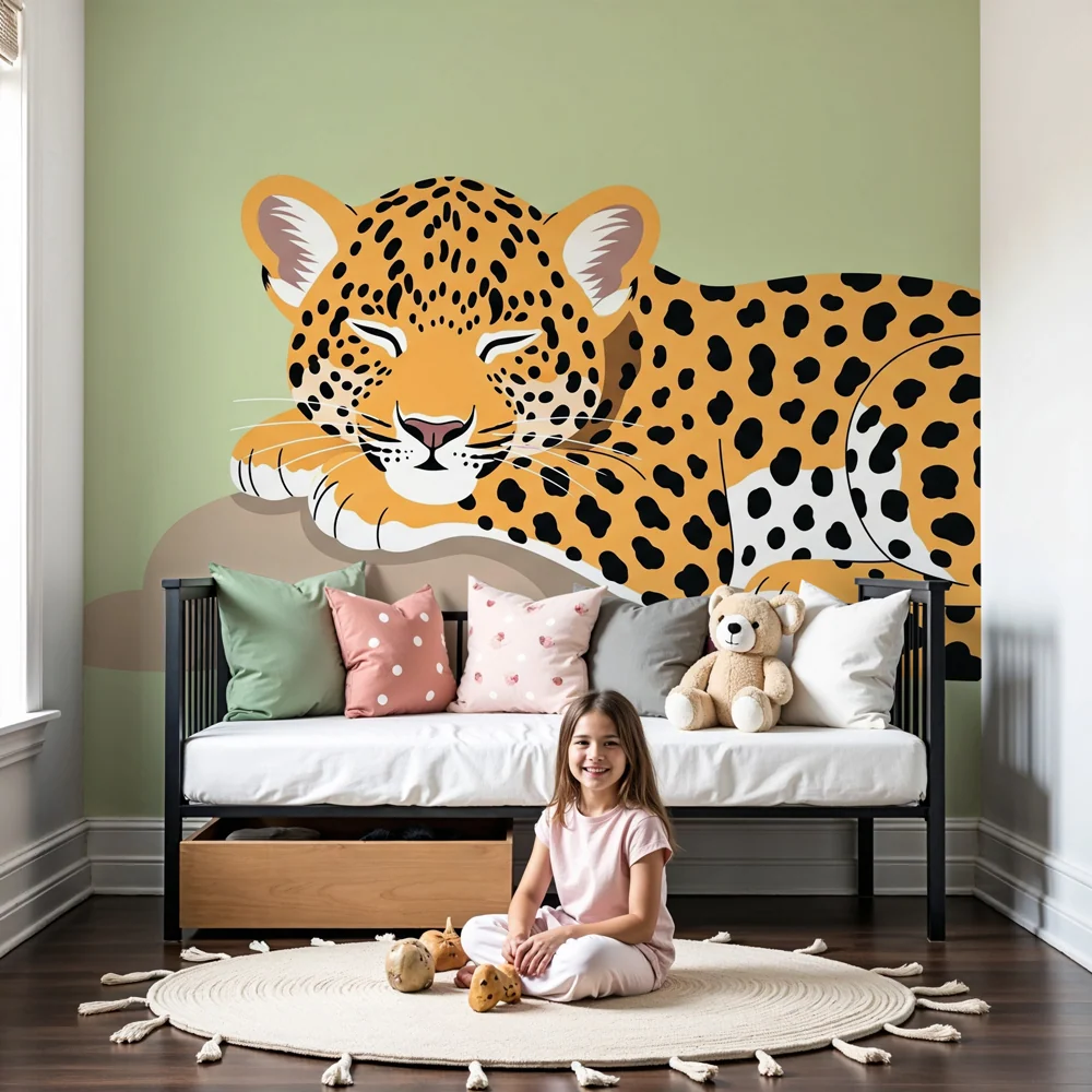 Nursery room wallpaper | Peaceful leopard on rock