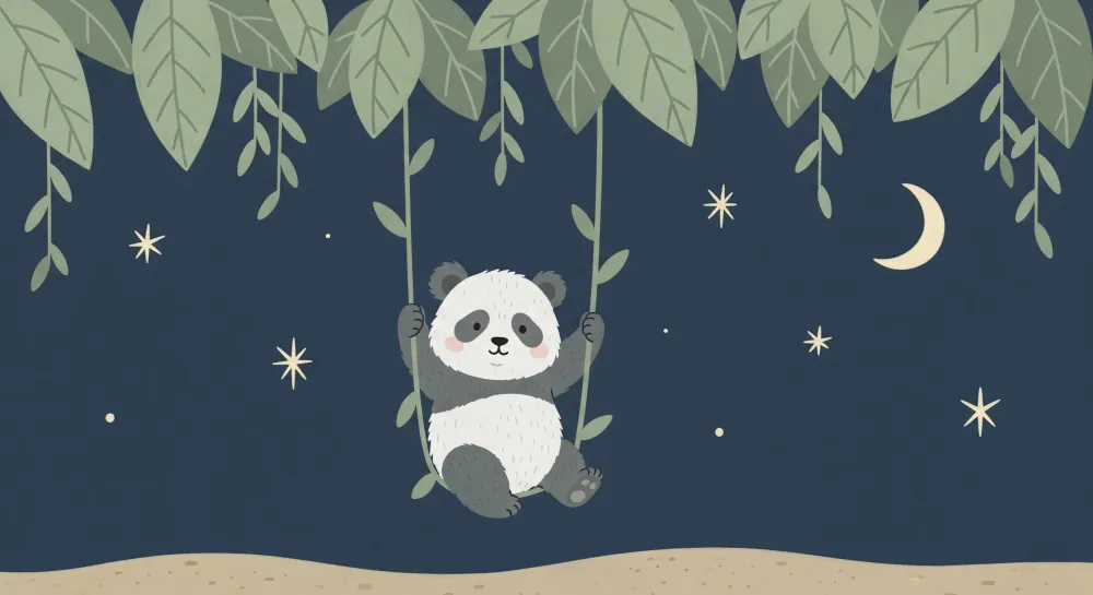 Nursery room wallpaper | Playful panda under stars