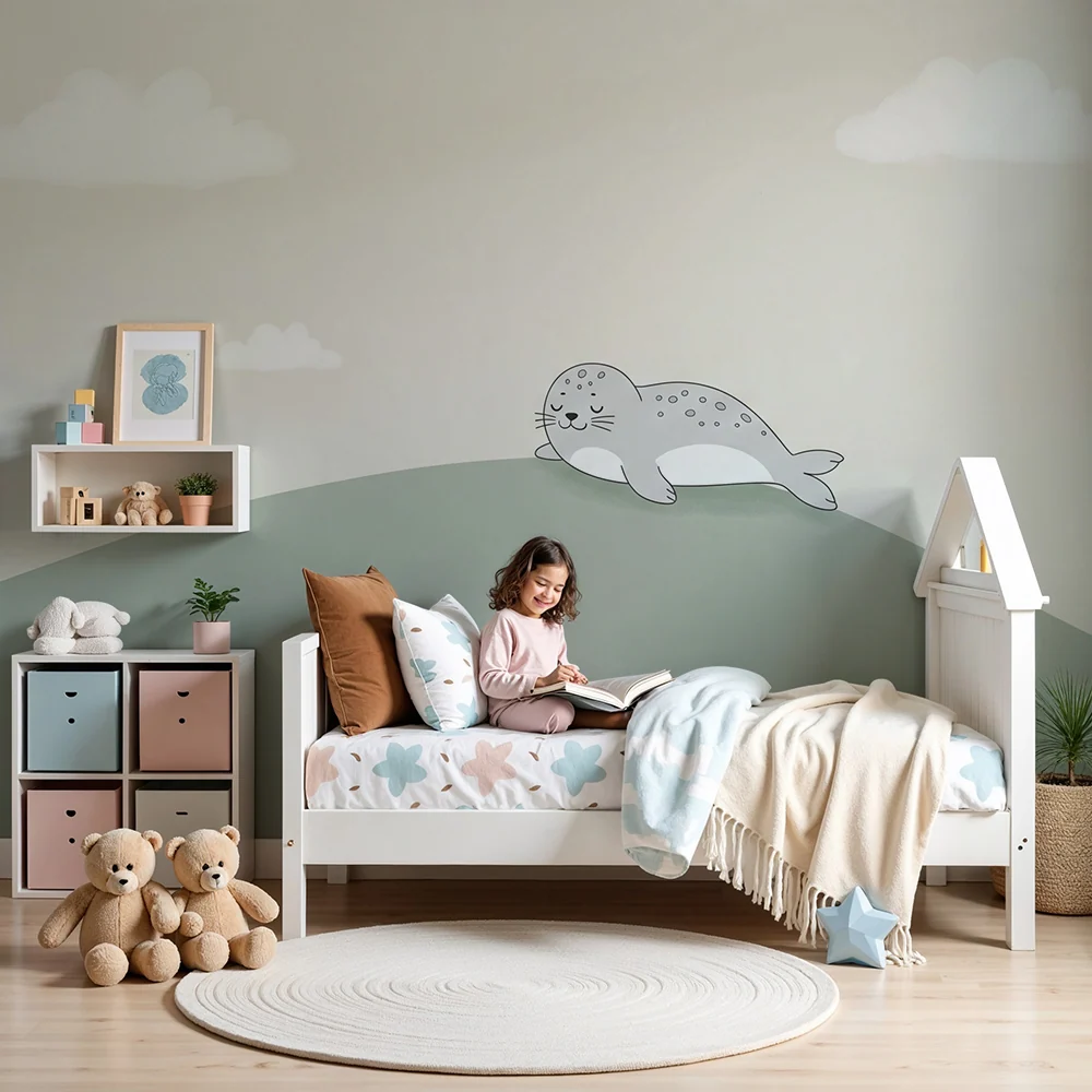 Nursery room wallpaper | Sleeping seal on gentle hill