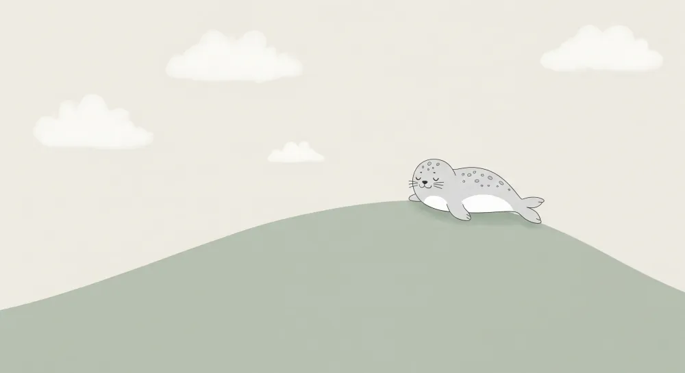 Nursery room wallpaper | Sleeping seal on gentle hill