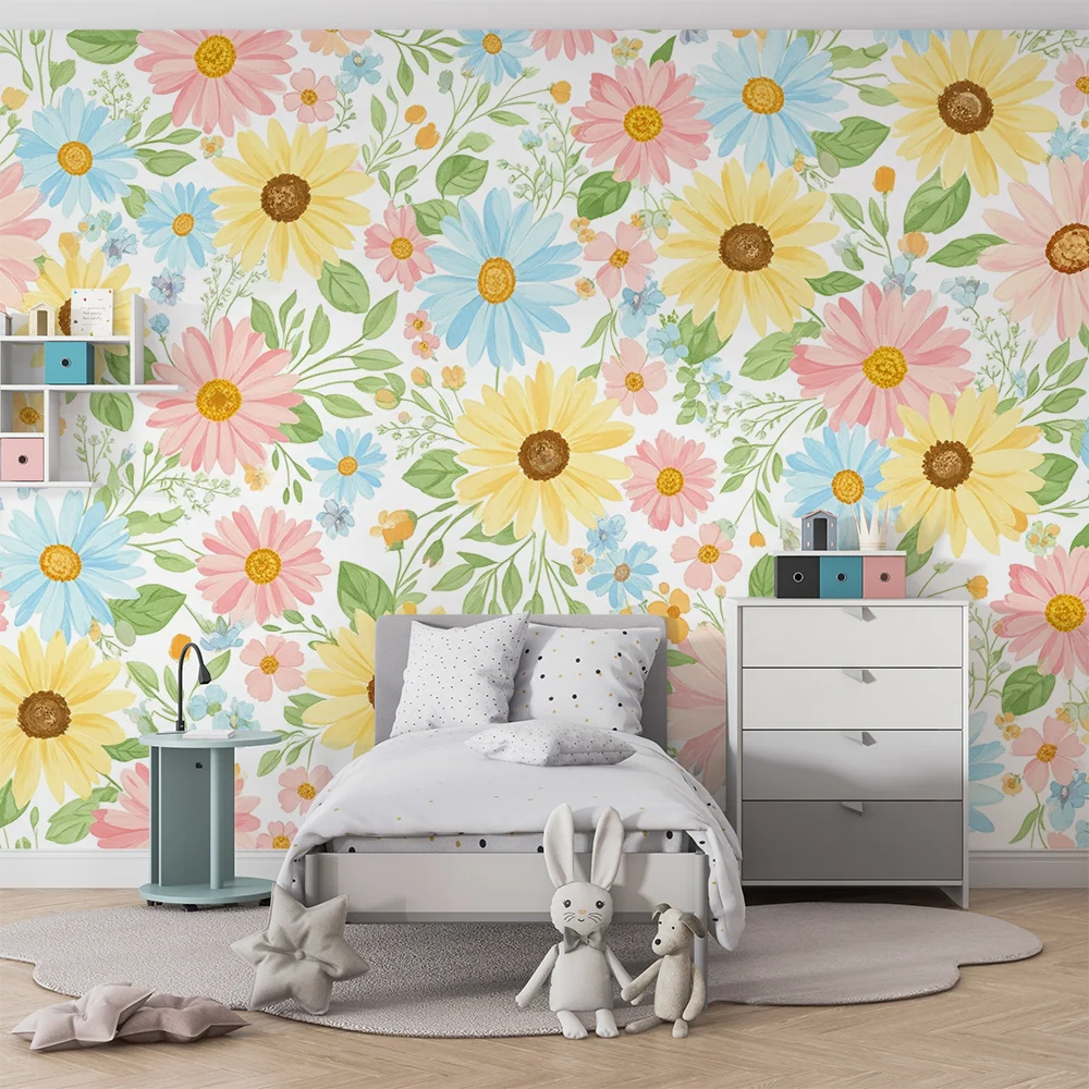Nursery room wallpaper | Színes és finom virágok egy lágy hangulathoz