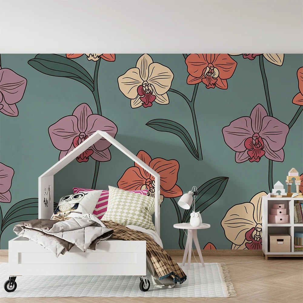 Nursery room wallpaper | Színes orchideák nyugtató háttérrel