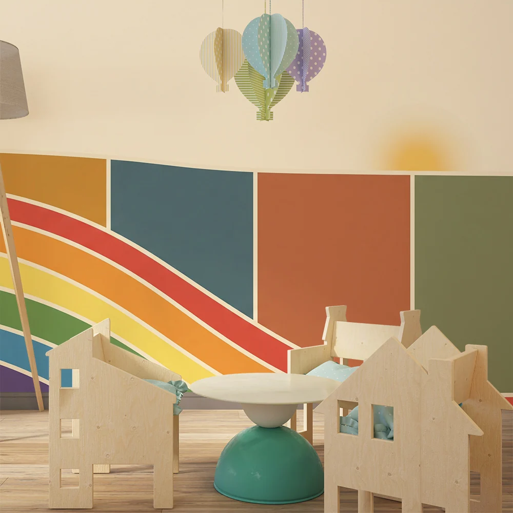 Nursery room wallpaper | Színes szivárvány és lágy formák meleg hangulatú környezetért