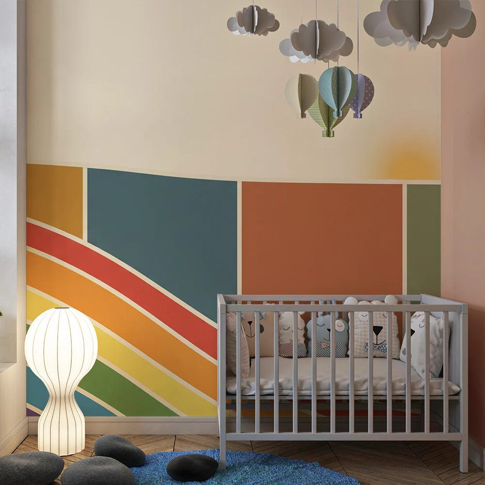 Nursery room wallpaper | Színes szivárvány és lágy formák meleg hangulatú környezetért