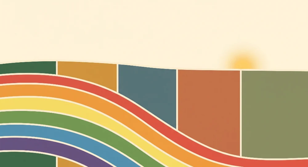 Nursery room wallpaper | Színes szivárvány és lágy formák meleg hangulatú környezetért