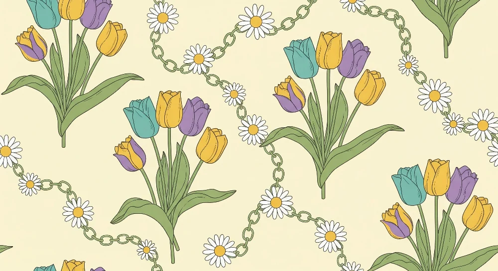 Nursery room wallpaper | Színes tulipánok és margaréták puha háttéren