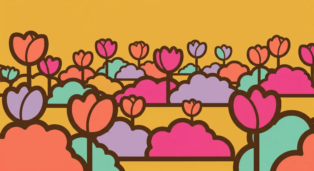 Nursery room wallpaper | Színes virágmező sárga háttérrel