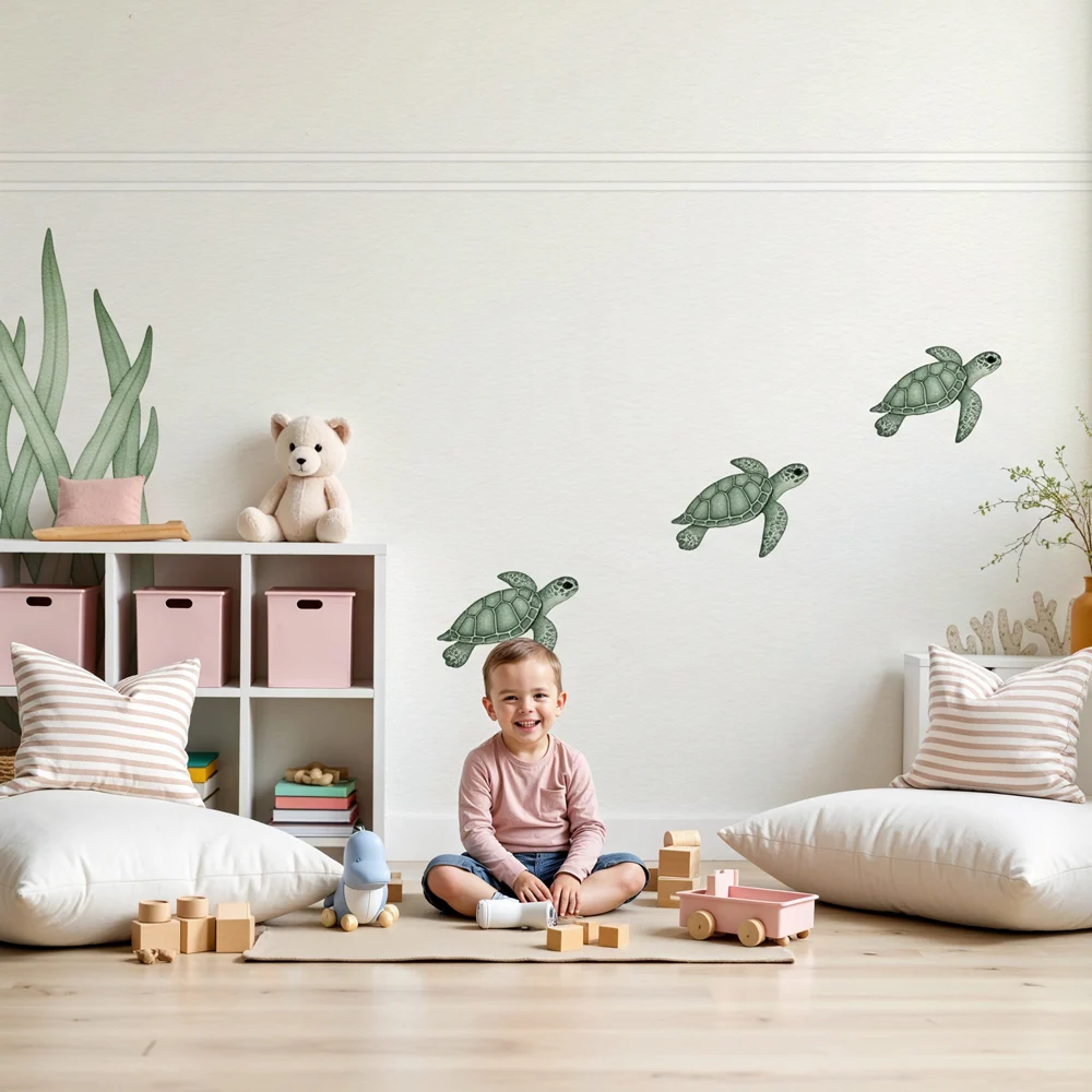 Nursery room wallpaper | Tengeri teknős és tengeri fű