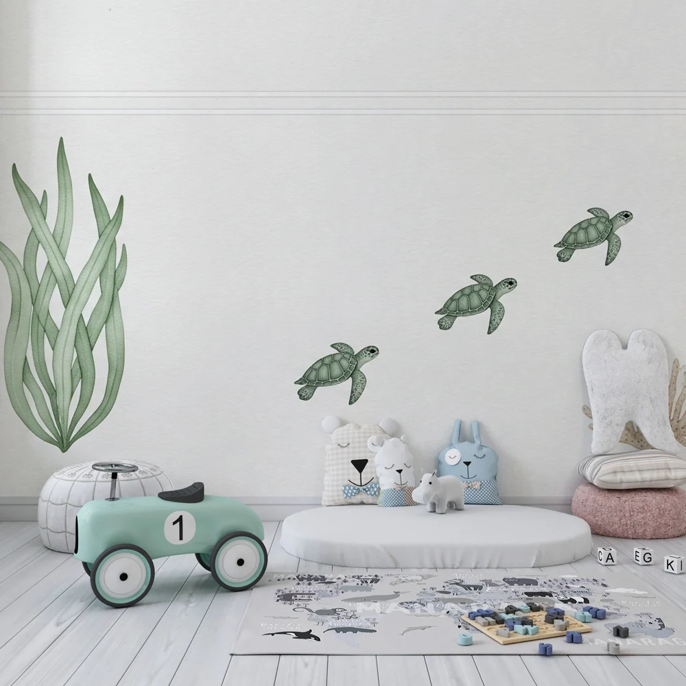 Nursery room wallpaper | Tengeri teknős és tengeri fű