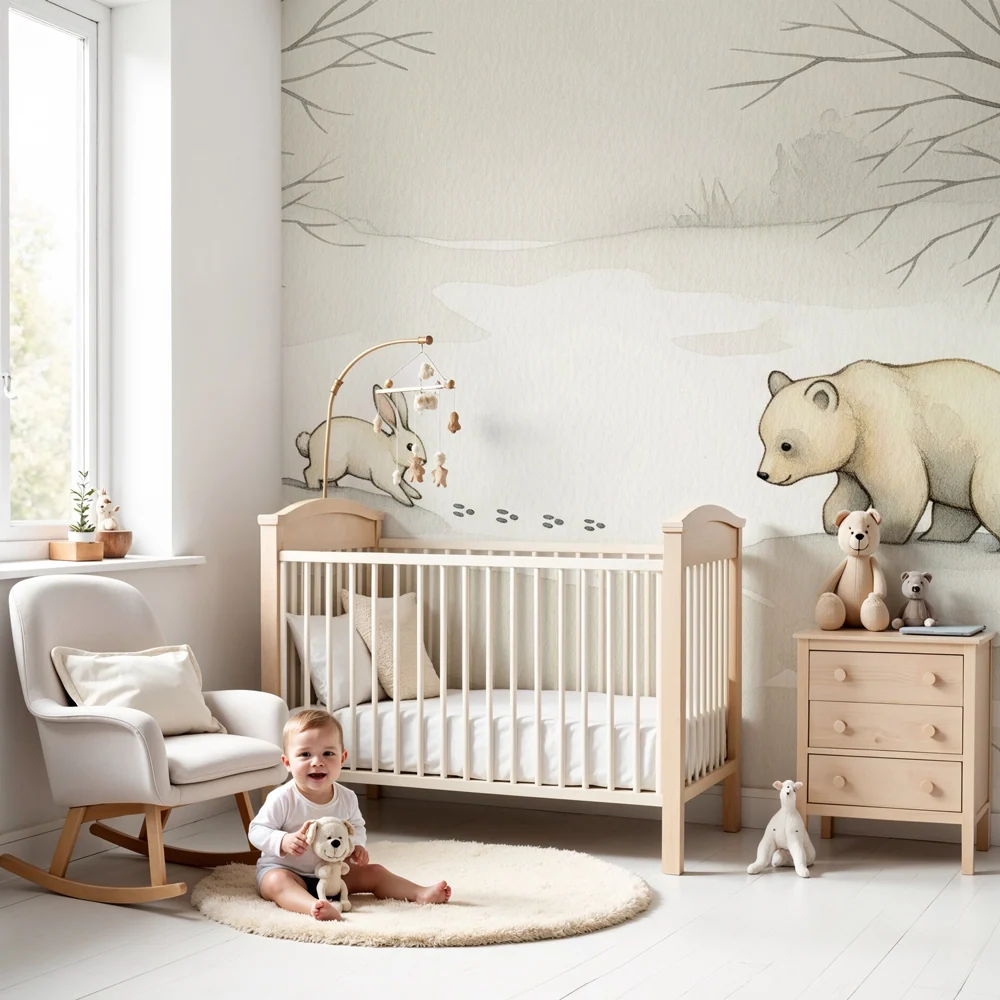 Nursery room wallpaper | Téli találkozások az erdőben
