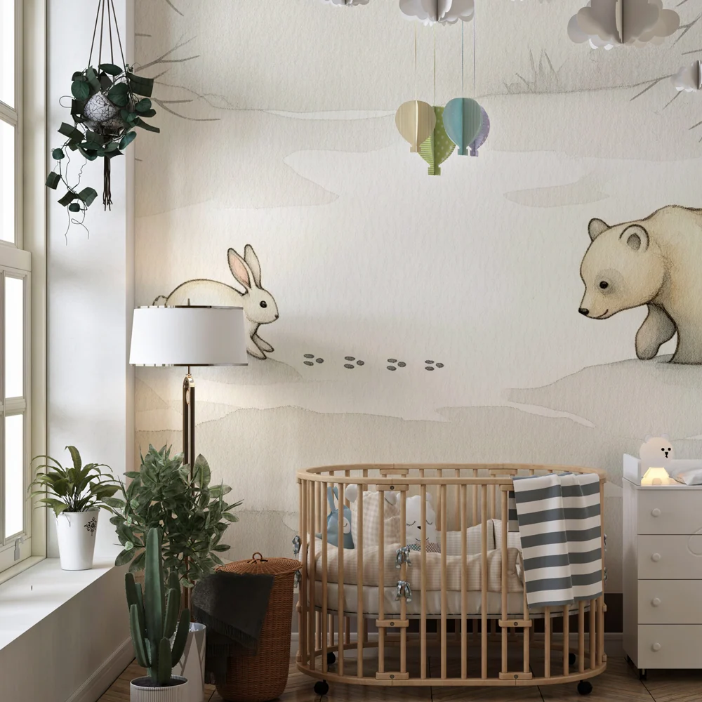 Nursery room wallpaper | Téli találkozások az erdőben