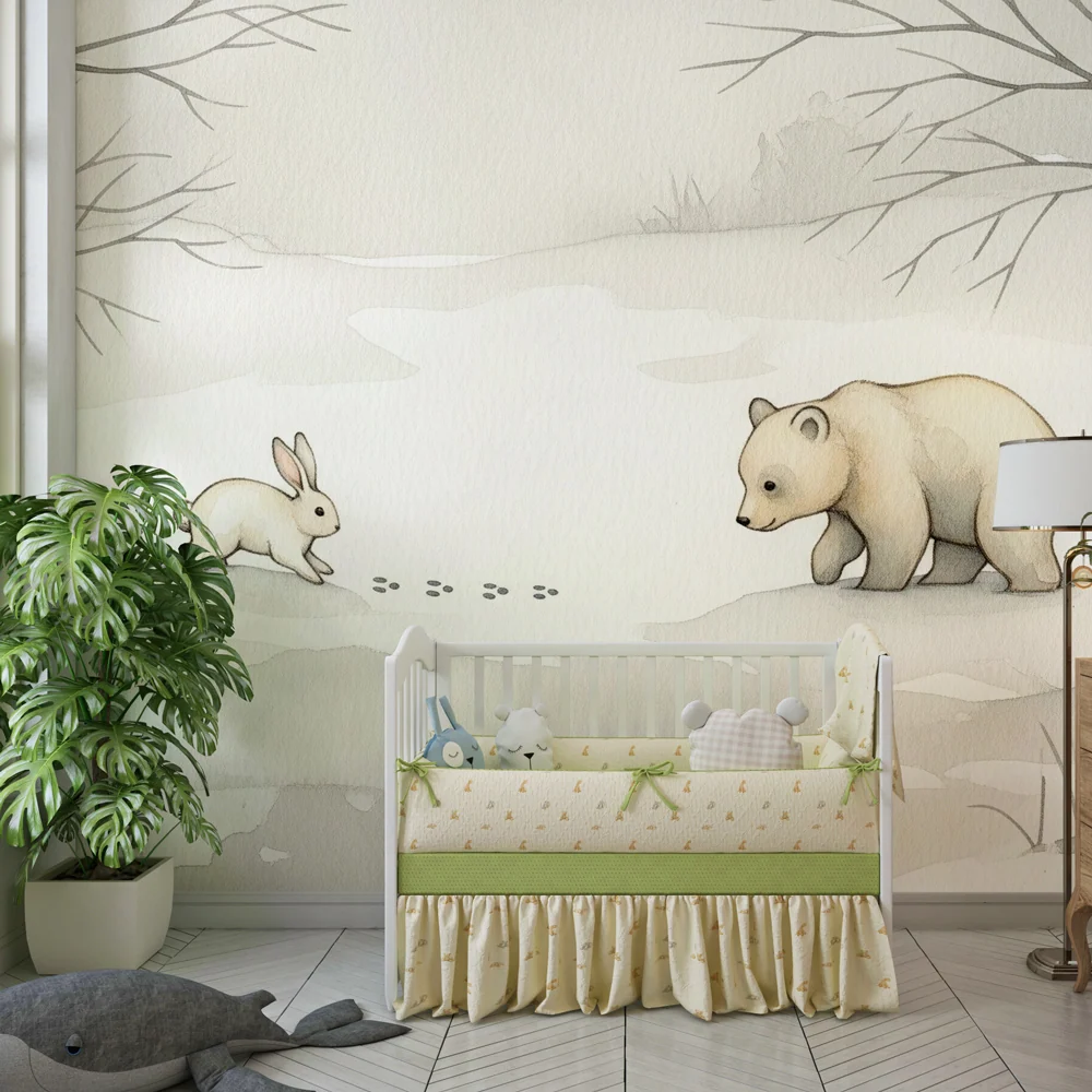 Nursery room wallpaper | Téli találkozások az erdőben