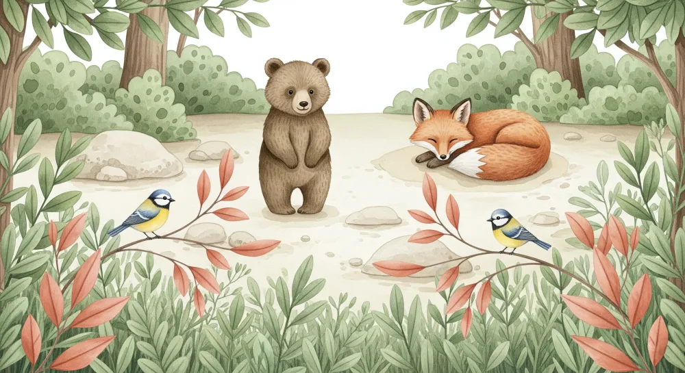 Nursery room wallpaper | Varázslatos erdő medve és róka