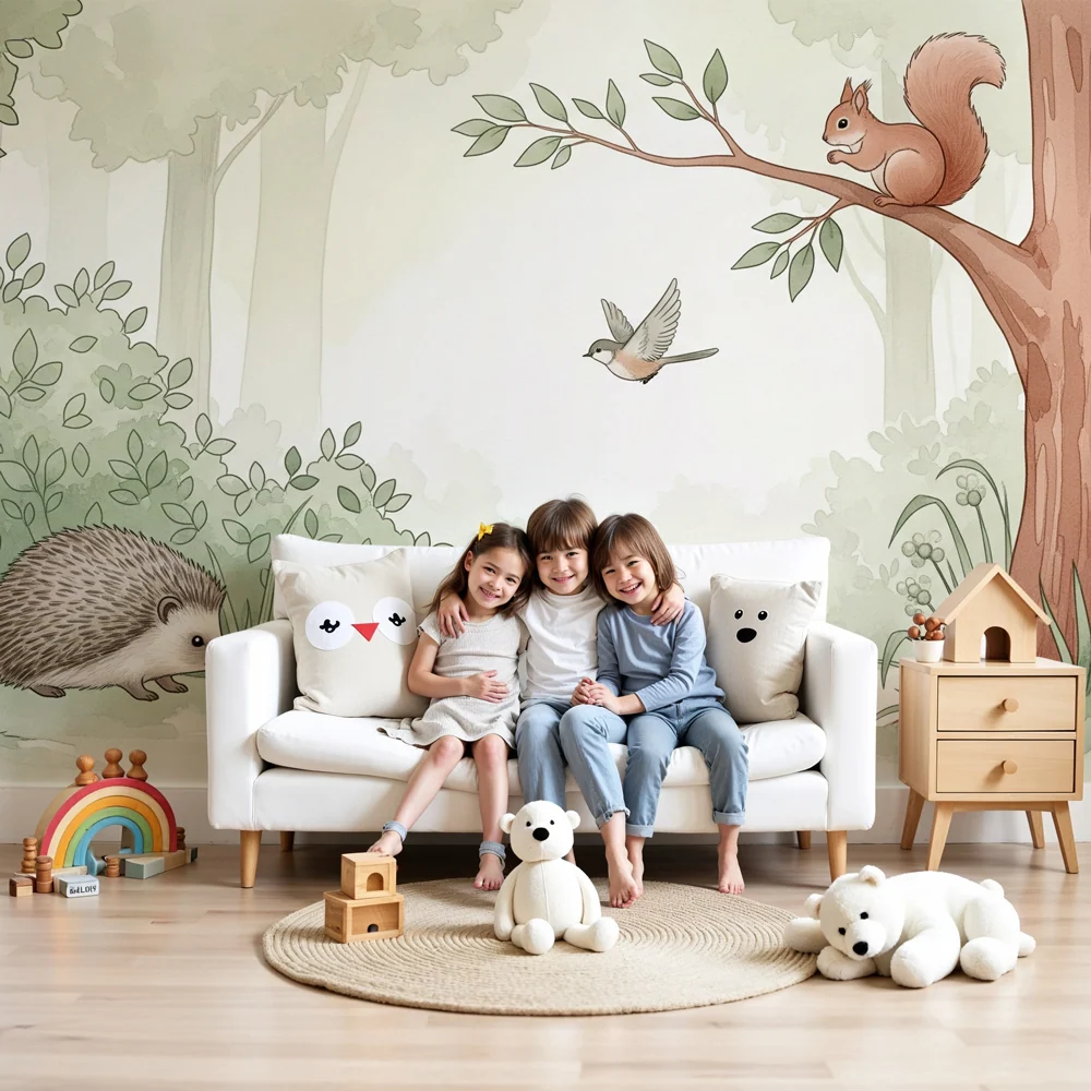 Nursery room wallpaper | Varázslatos állatok az erdőben