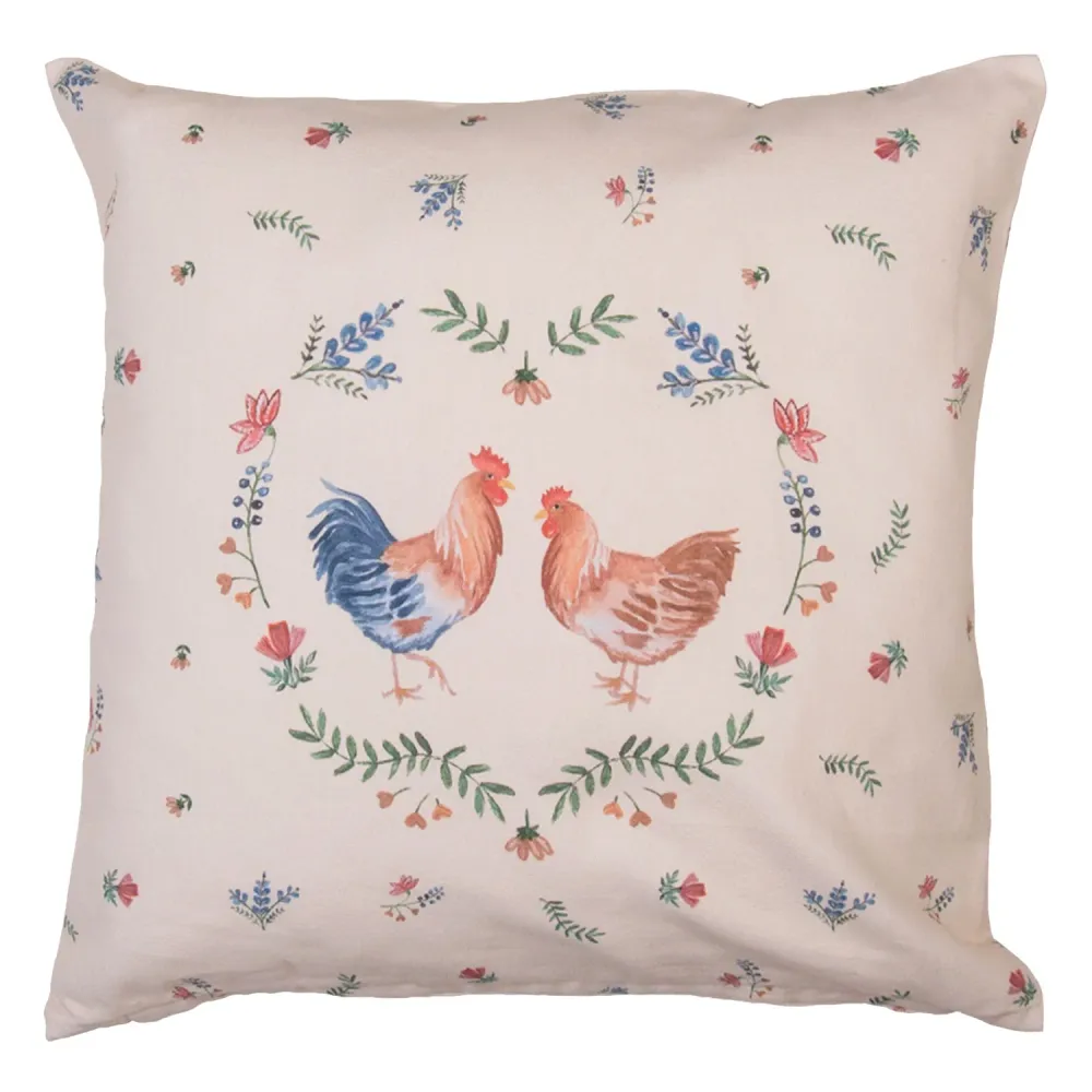 Pamut párnahuzat tyúkos, kakasos mintájú Chicken and Rooster 40x40cm