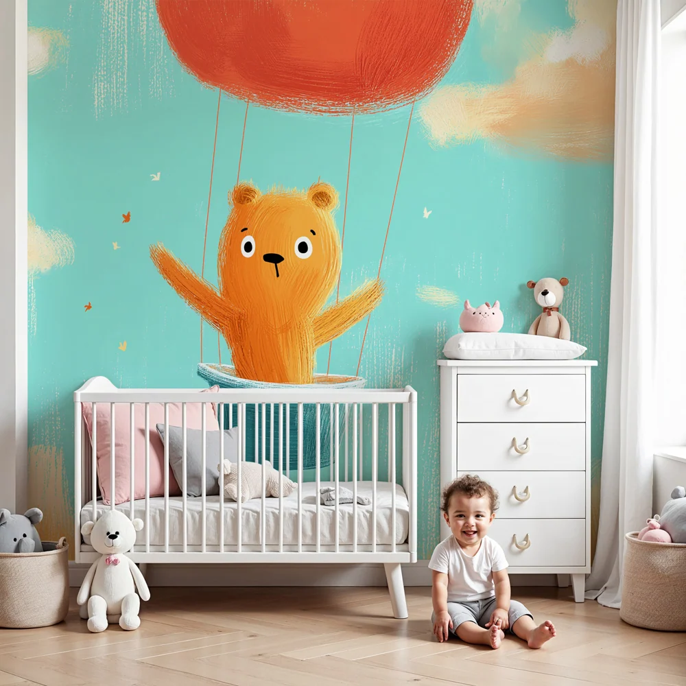 Papel de parede quarto bebê | Léggömbben repülő medve