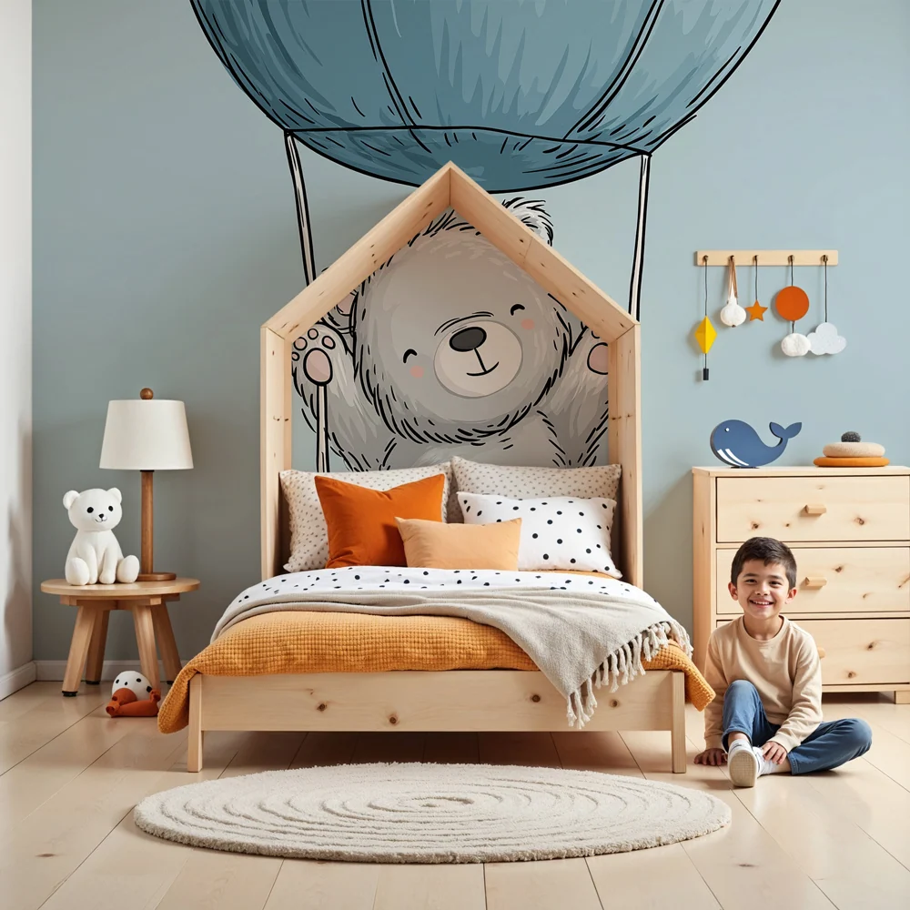 Papel de parede quarto bebê | Ours en montgolfière