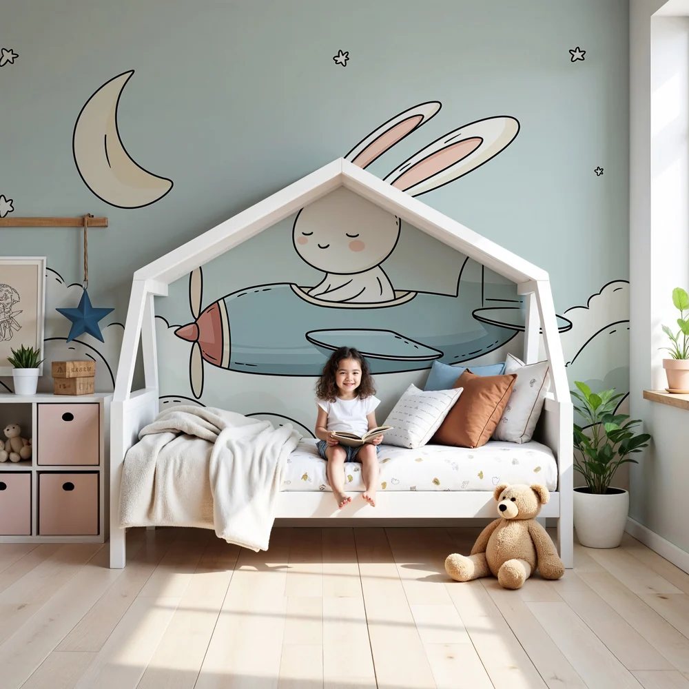 Papel de parede quarto bebê | Pilóta nyuszi felhők országában