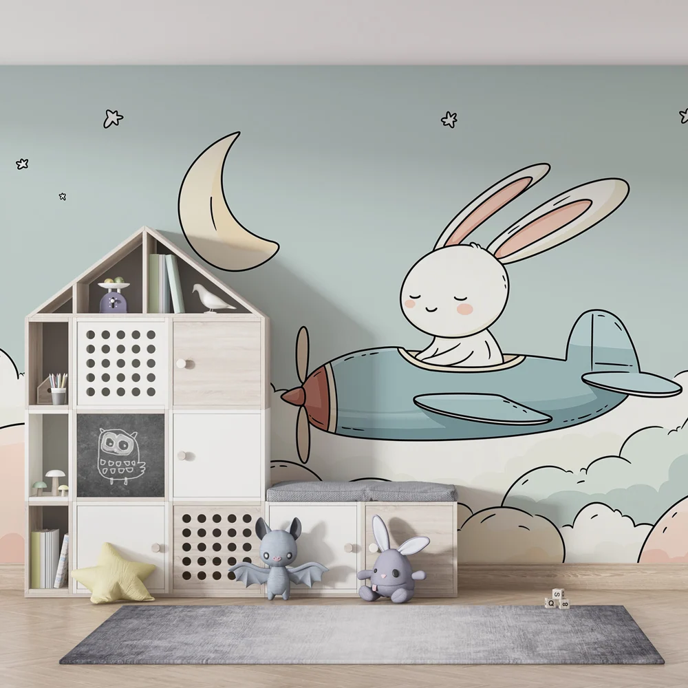 Papel de parede quarto bebê | Pilóta nyuszi felhők országában