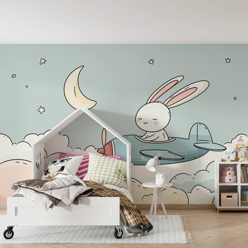 Papel de parede quarto bebê | Pilóta nyuszi felhők országában