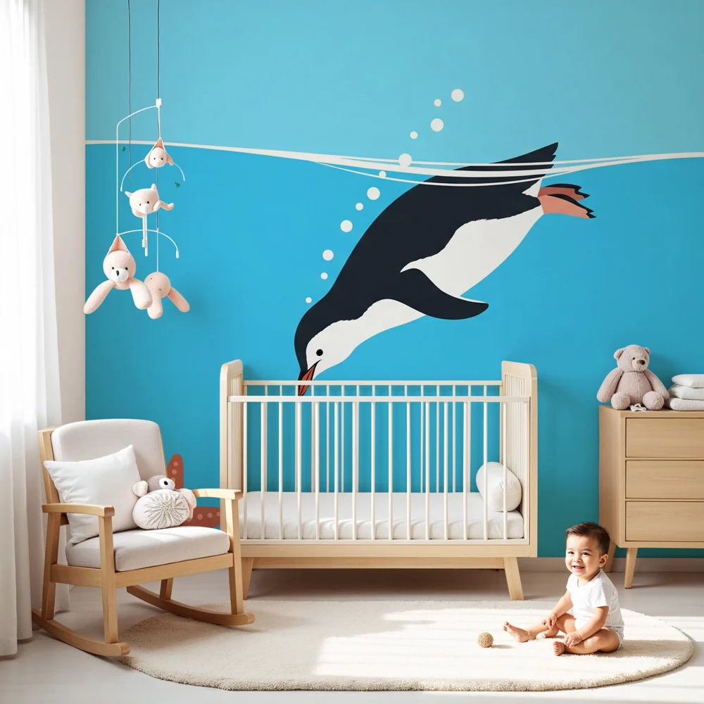 Papel de parede quarto bebê | Pingvin úszik az óceánban