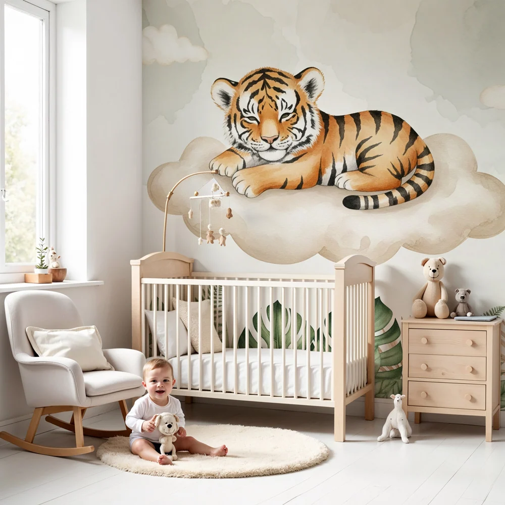 Papier de parede bébi szoba | Alvó tigris egy felhőn