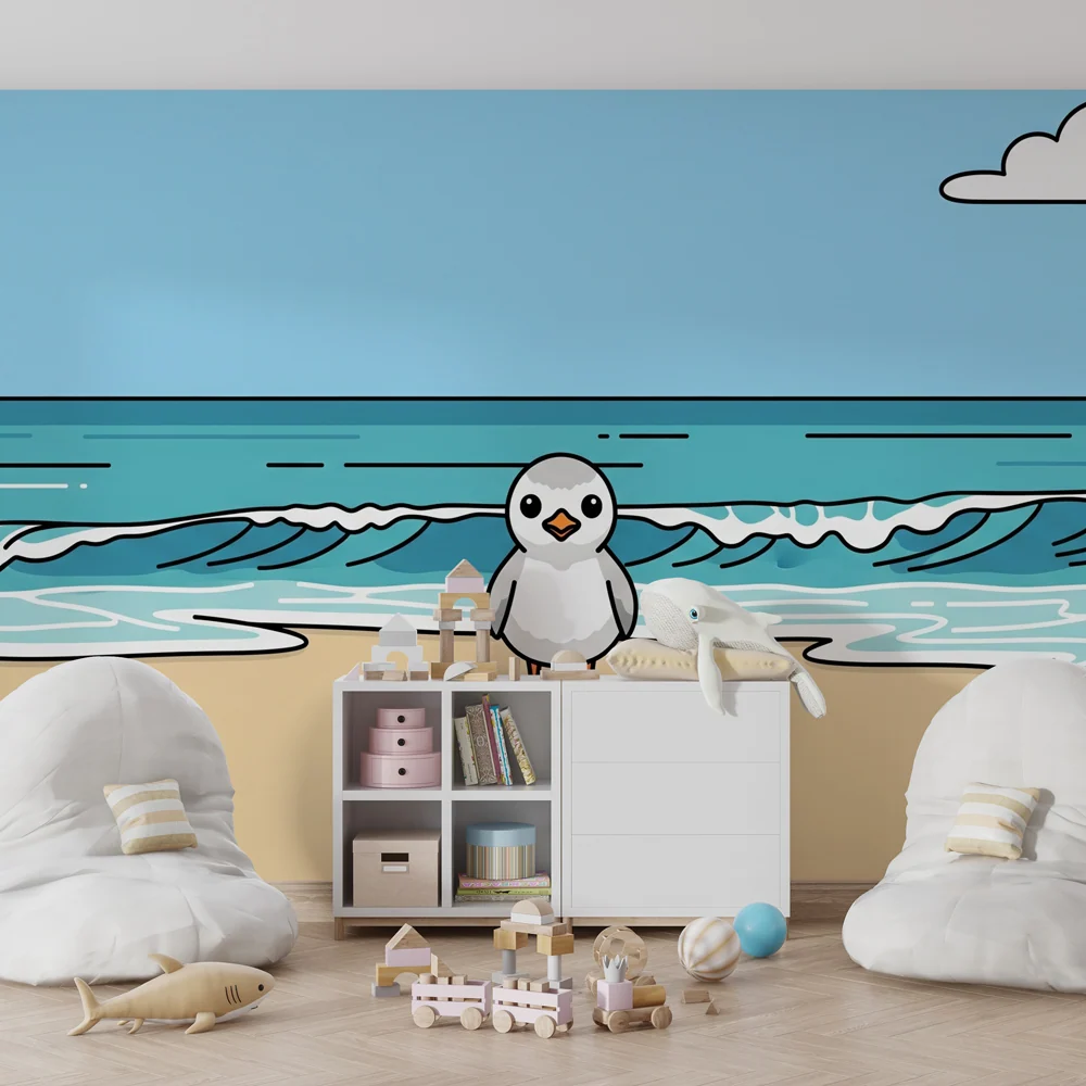 Papier de parede bébi szoba | Aranyos madár strandon