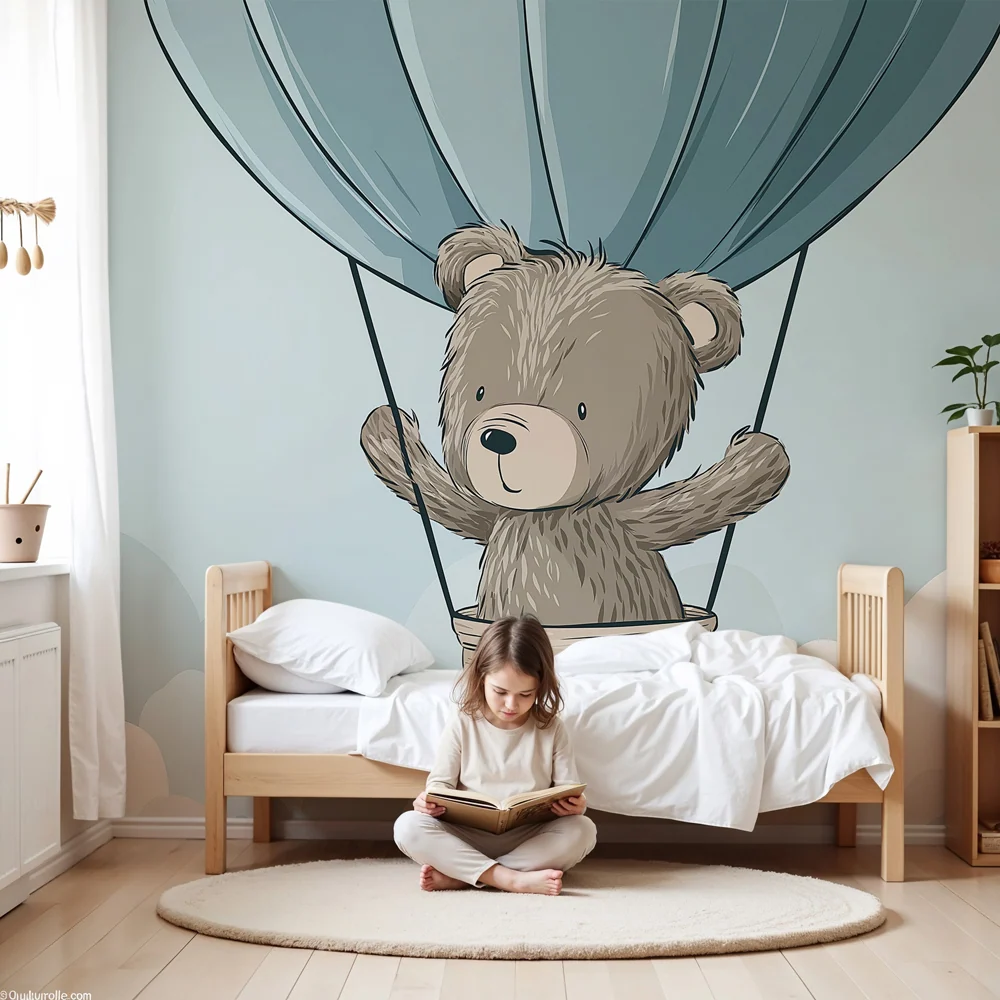 Papier de parede bébészoba | Medve hőlégballon felett felhők felett