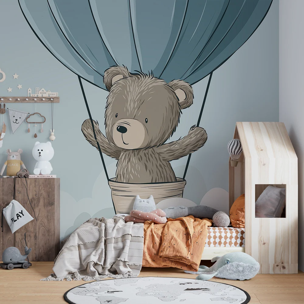 Papier de parede bébészoba | Medve hőlégballon felett felhők felett