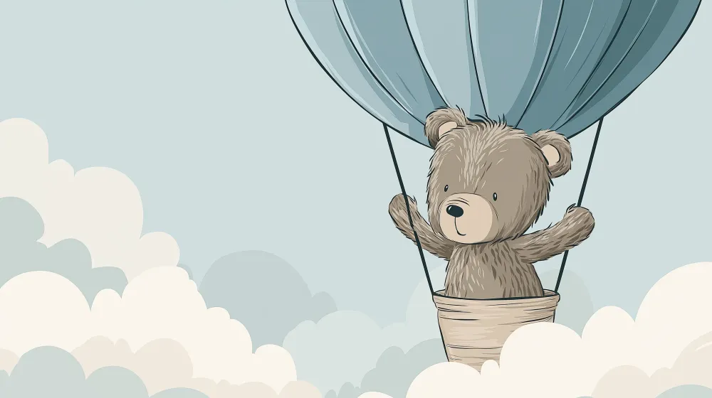 Papier de parede bébészoba | Medve hőlégballon felett felhők felett