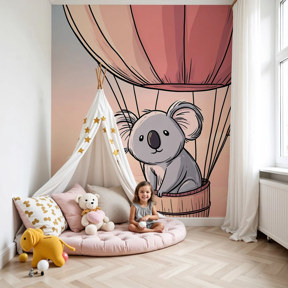 Papier de parede quarto bebê | Koala meleg léggömbben