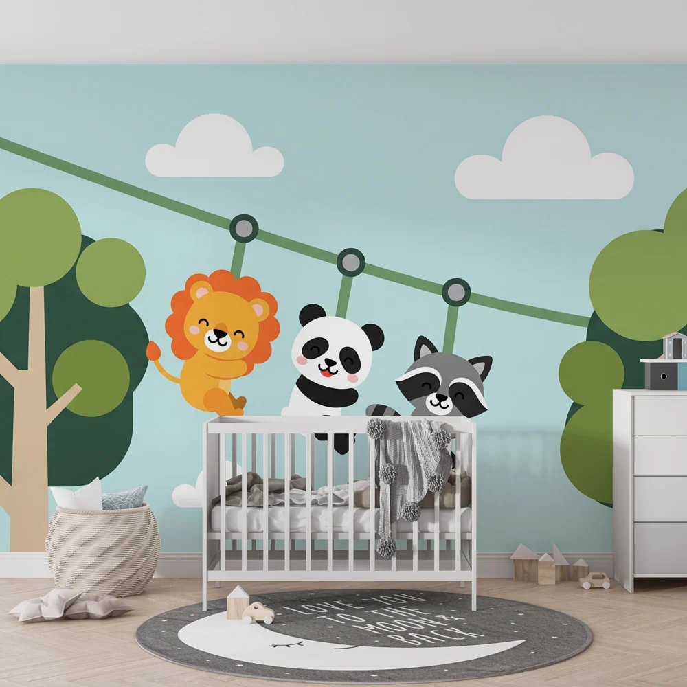 Papier de parede bébé | Vidám állatok egy játékos dzsungelben
