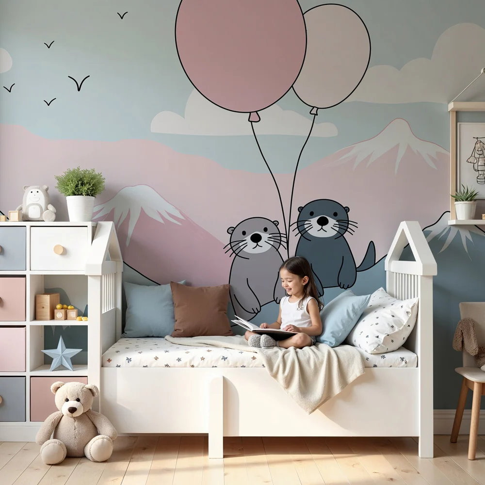 Papier de parede bébé | Vidám vidrák és hegyi tájak