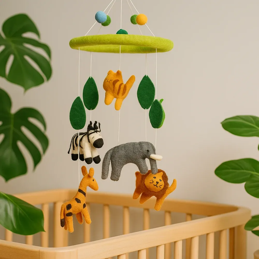 Safari filc babaforgó, zebra, elefánt, zsiráf, oroszlán