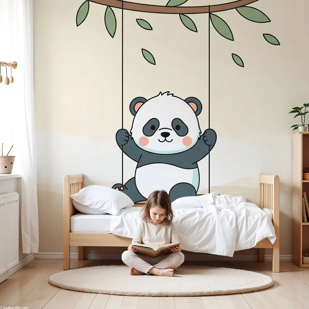 Tapéta babaszoba | Aranyos panda hintán