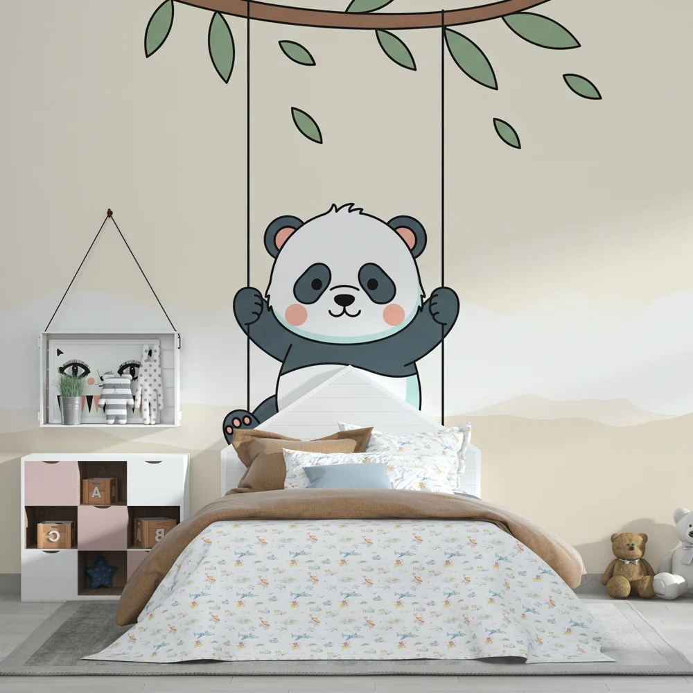 Tapéta babaszoba | Aranyos panda hintán