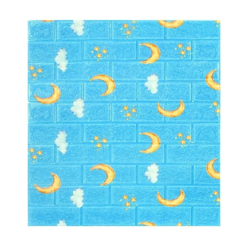 10 db 3D tapétalap készlet, Vivimall, 70 x 77 cm, 3 mm vastag, polietilén, tégla mintás, hold modell, 5.3 nm fedőfelület, kék