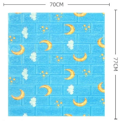 10 db 3D tapétalap készlet, Vivimall, 70 x 77 cm, 3 mm vastag, polietilén, tégla mintás, hold modell, 5.3 nm fedőfelület, kék