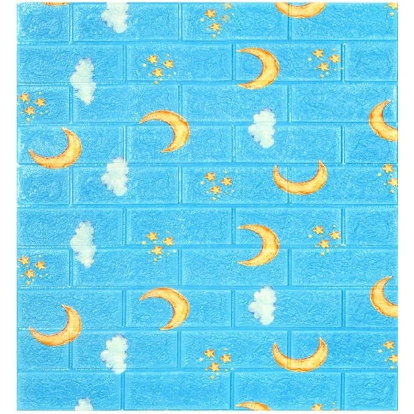 10 db 3D tapétalap készlet, Vivimall, 70 x 77 cm, 3 mm vastag, polietilén, tégla mintás, hold modell, 5.3 nm fedőfelület, kék