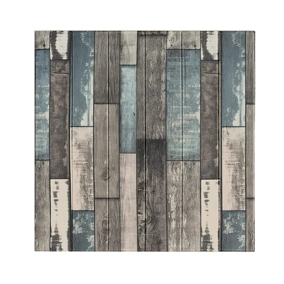 10 db 3D tapétapanel készlet, Vivimall, 70 x 70 cm, 3 mm vastag, gyanta, fa hatású, 4.9 nm fedett felület, szürke/kék