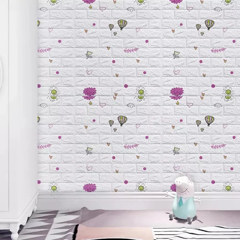 10 db 3D tapétapanel készlet, Vivimall, 70 x 77 cm, 3 mm vastag, polietilén, tégla mintázat, buborékos modell, 5.3 nm lefe...