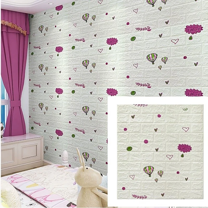 10 db 3D tapétapanel készlet, Vivimall, 70 x 77 cm, 3 mm vastag, polietilén, tégla mintázat, buborékos modell, 5.3 nm lefe...