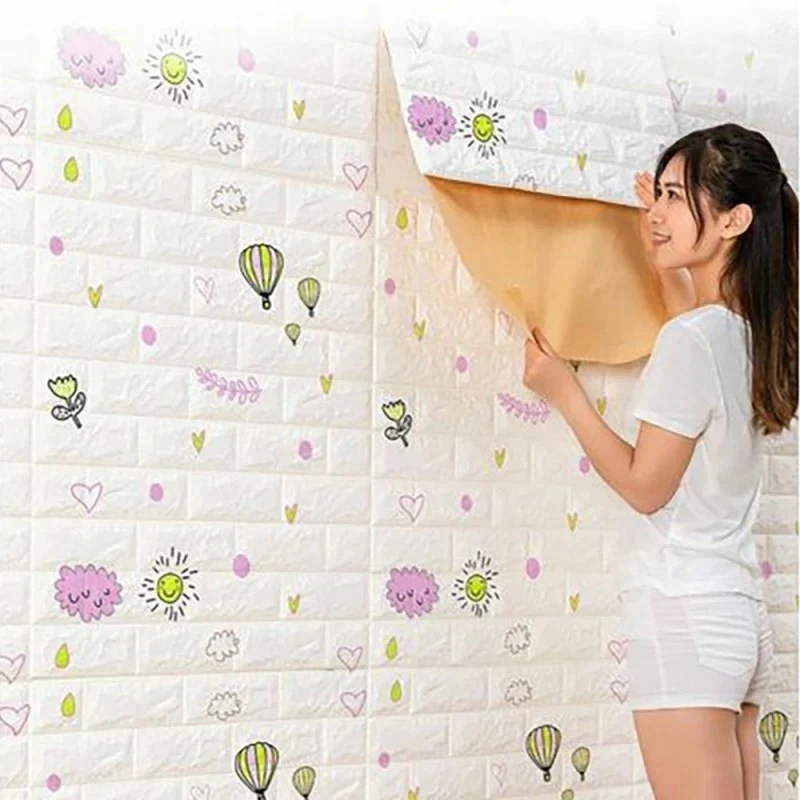 10 db 3D tapétapanel készlet, Vivimall, 70 x 77 cm, 3 mm vastag, polietilén, tégla mintázat, buborékos modell, 5.3 nm lefe...