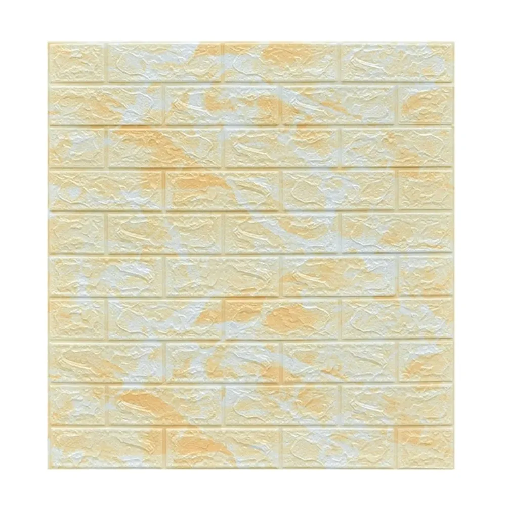 10 db 3D tapétapanel készlet, Vivimall, 70 x 77 cm, 3 mm vastag, polietilén, tégla minta, 5,3 nm fedőfelület, sárga márvány